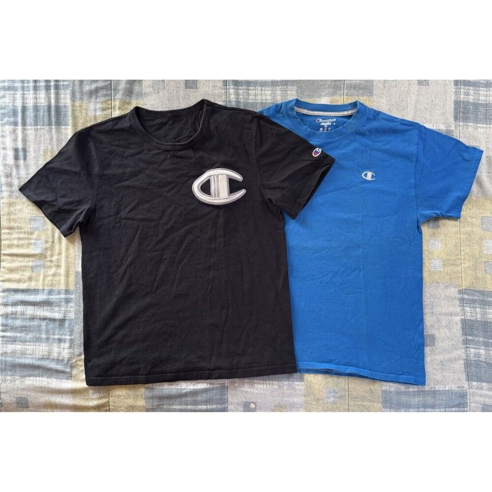 Champion Shirt Black & Blue Short Sleeve T Shirt C Logo Bundle Sz M